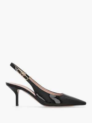 Decollete Black Patent Leather Sling Back Heels