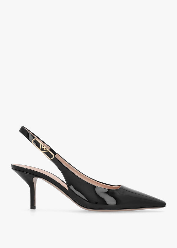 Decollete Black Patent Leather Sling Back Heels