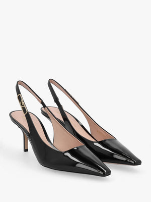 Decollete Black Patent Leather Sling Back Heels
