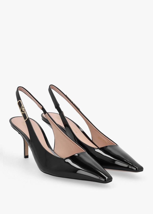 Decollete Black Patent Leather Sling Back Heels