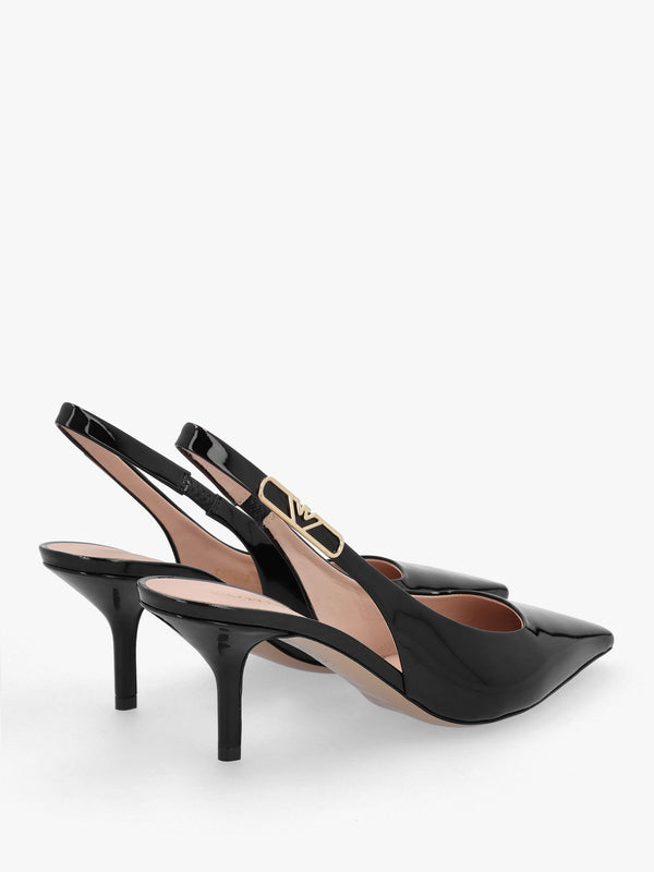 Decollete Black Patent Leather Sling Back Heels