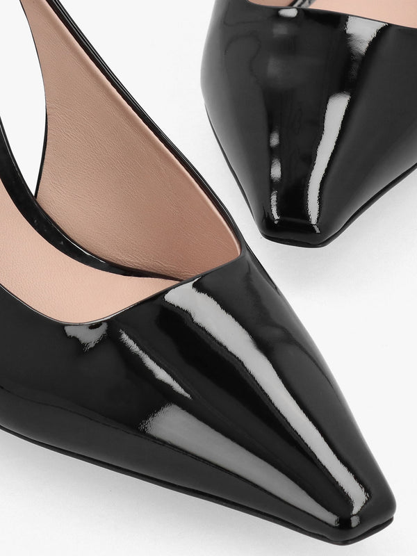Decollete Black Patent Leather Sling Back Heels
