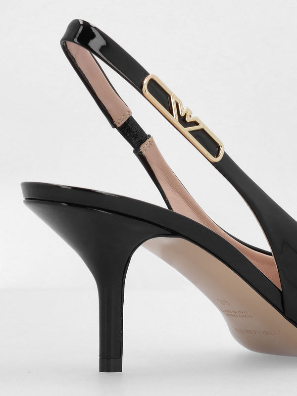 Decollete Black Patent Leather Sling Back Heels