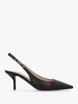 Decollete Black Leather Sling Back Heels