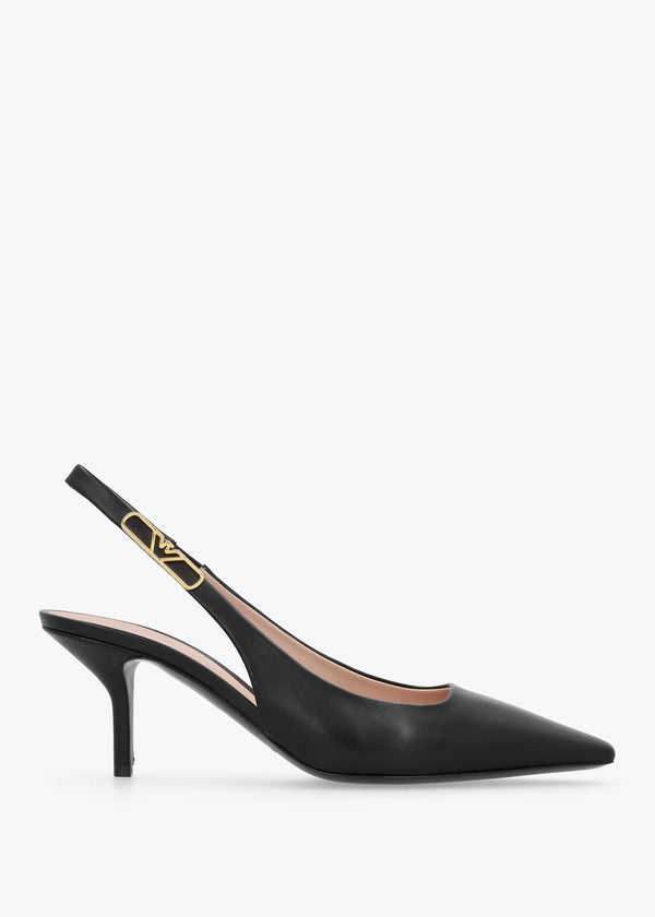 Decollete Black Leather Sling Back Heels