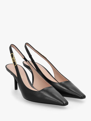 Decollete Black Leather Sling Back Heels