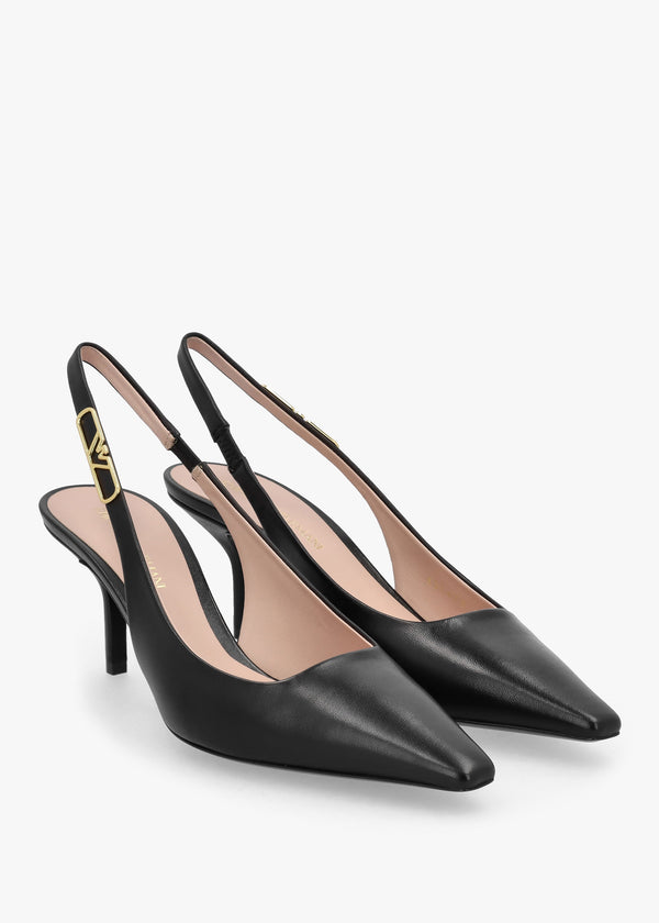 Decollete Black Leather Sling Back Heels