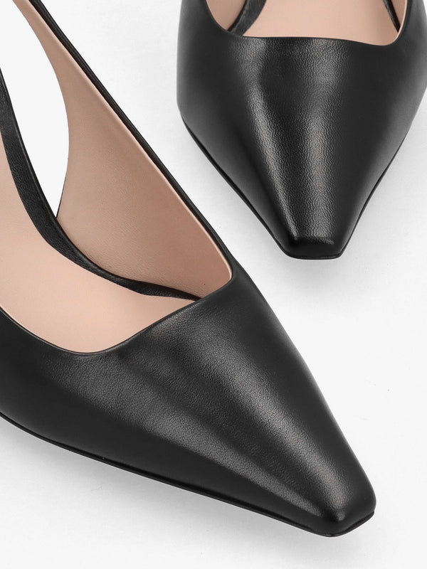 Decollete Black Leather Sling Back Heels