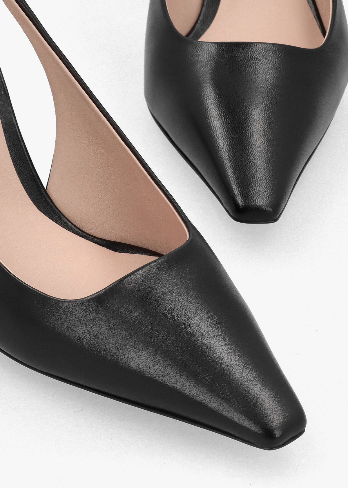 Decollete Black Leather Sling Back Heels
