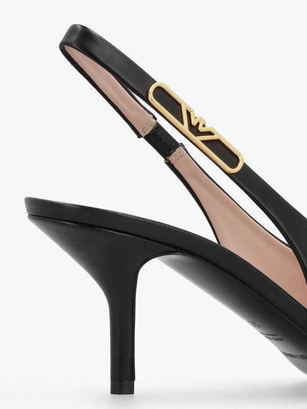 Decollete Black Leather Sling Back Heels