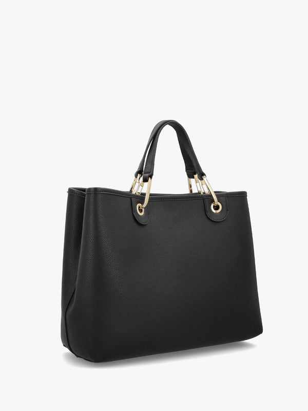 Black & Silver Pebbled Shopper With Pouch