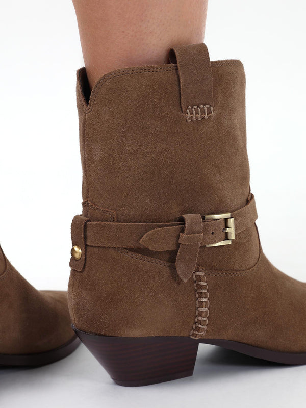 Esmena Taupe Suede Western Ankle Boots