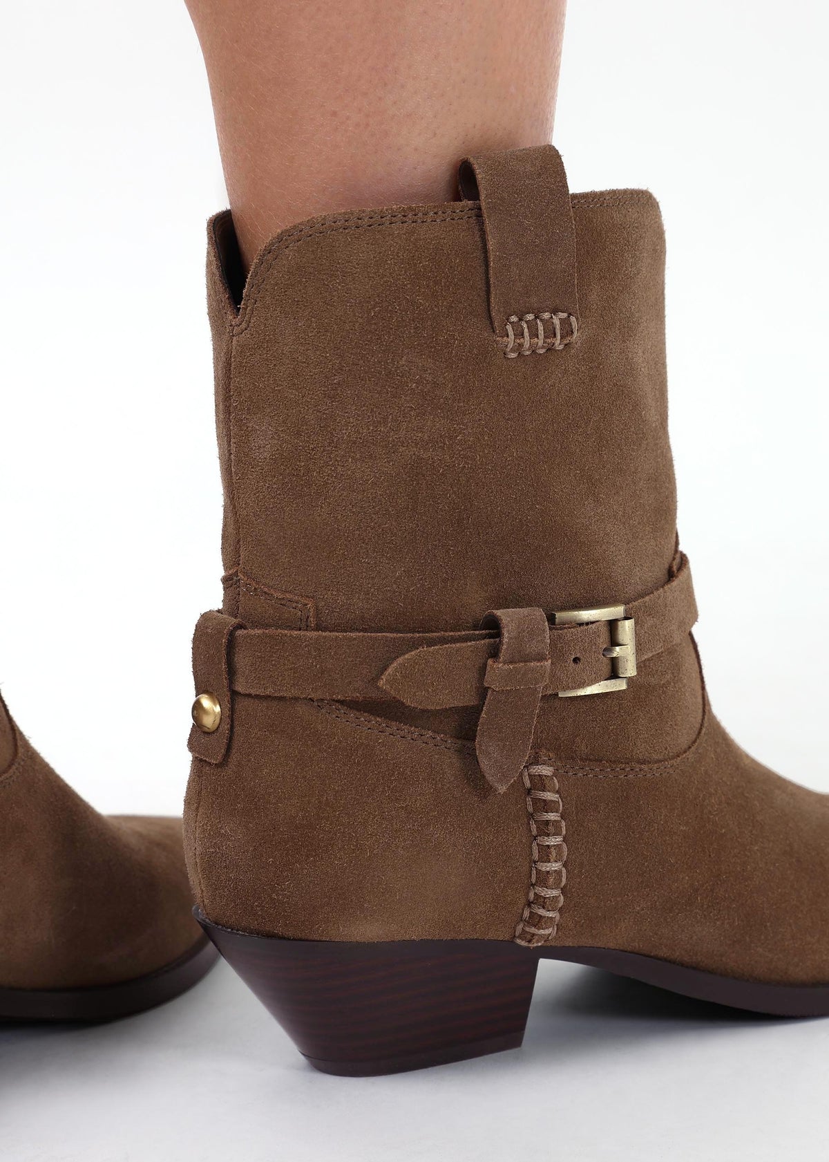 Esmena Taupe Suede Western Ankle Boots