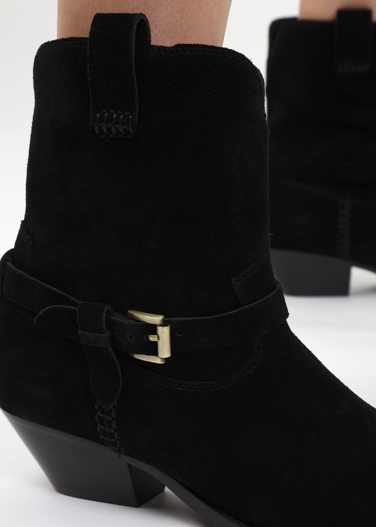 Esmena Black Suede Western Ankle Boots