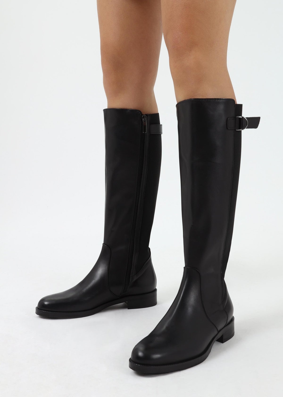 Gianna Black Leather Elastic Back Knee Boots