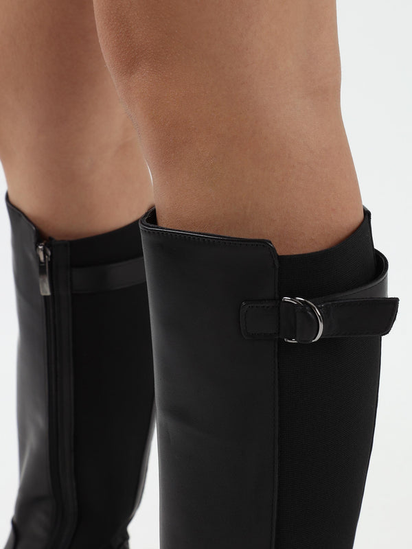 Gianna Black Leather Elastic Back Knee Boots
