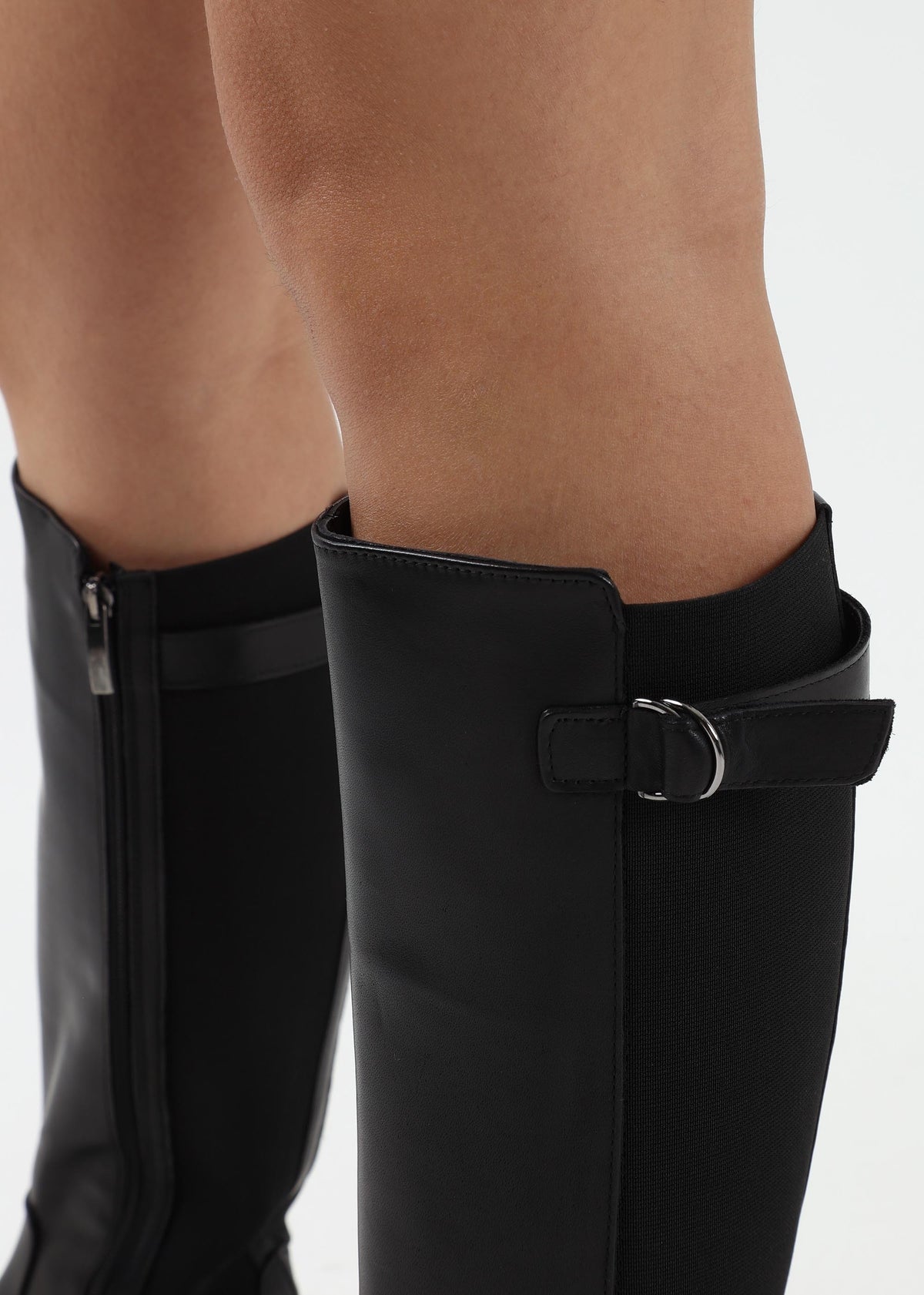 Gianna Black Leather Elastic Back Knee Boots