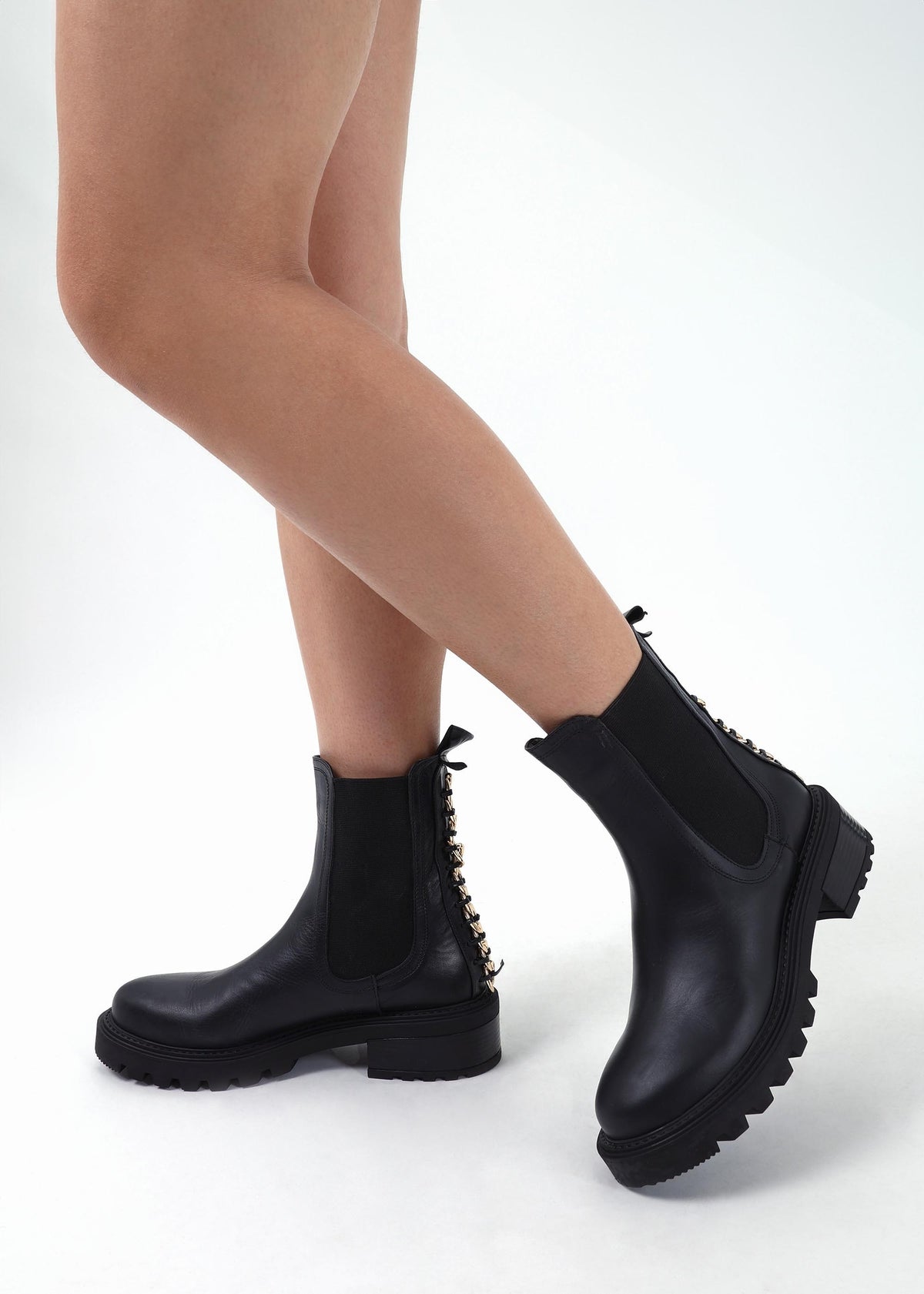 Iris Black Leather Chain Detail Chelsea Boots