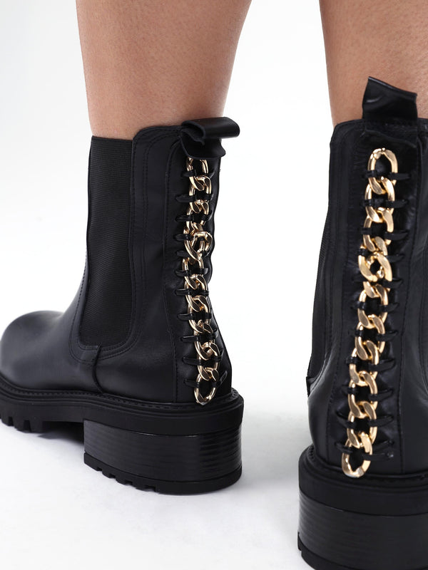 Iris Black Leather Chain Detail Chelsea Boots