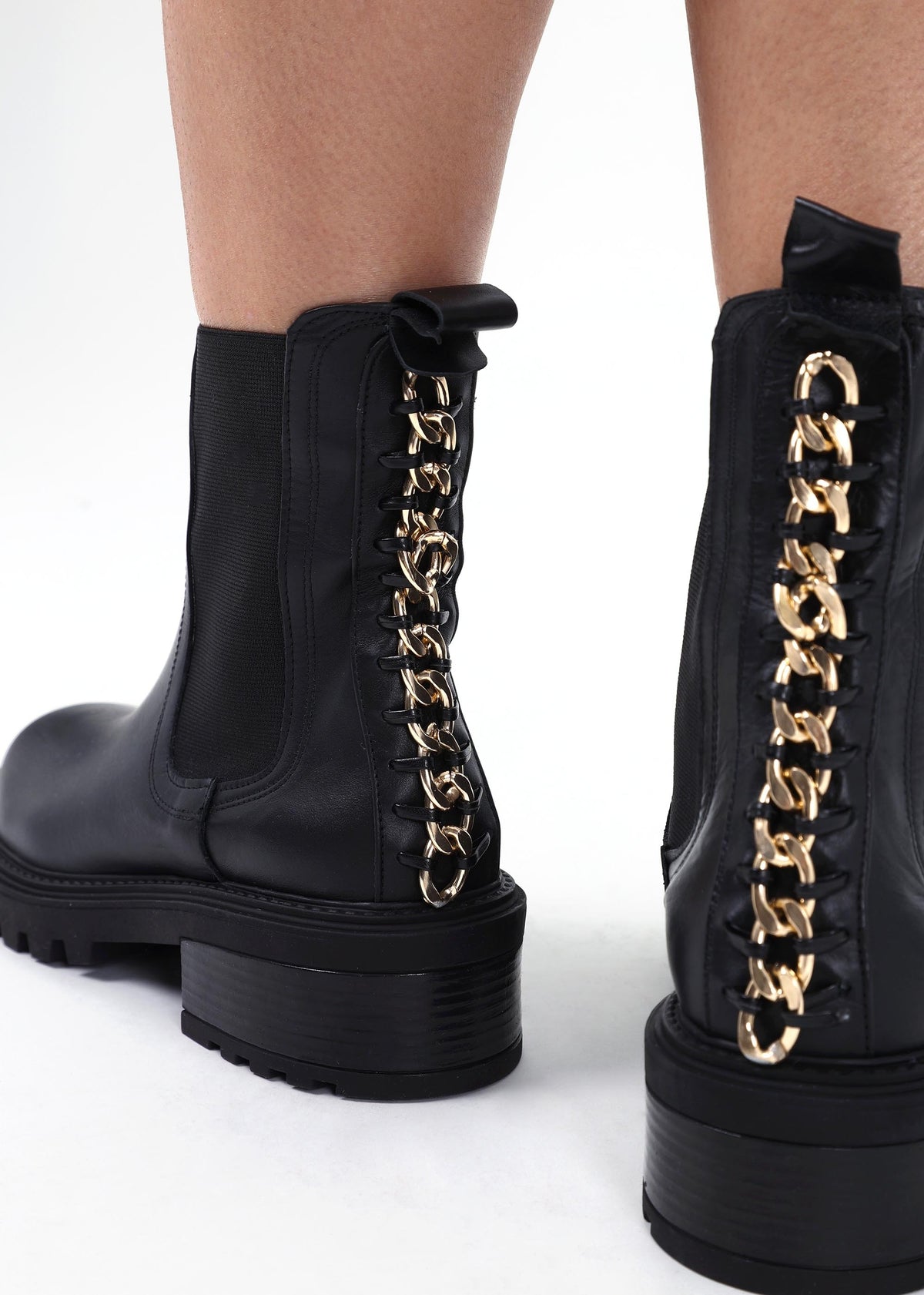 Iris Black Leather Chain Detail Chelsea Boots