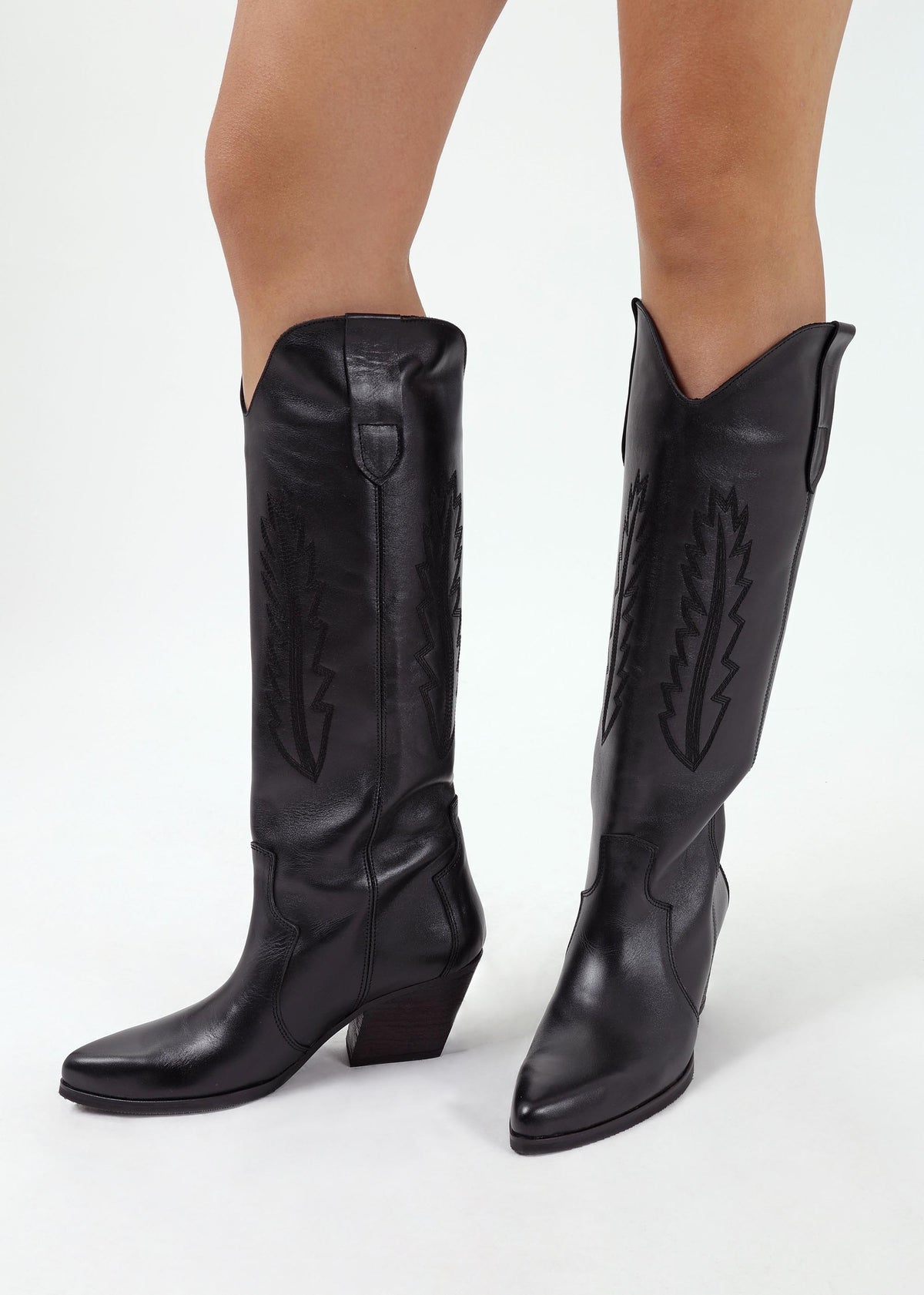 Kubra Black Leather Mid Height Cowboy Boots