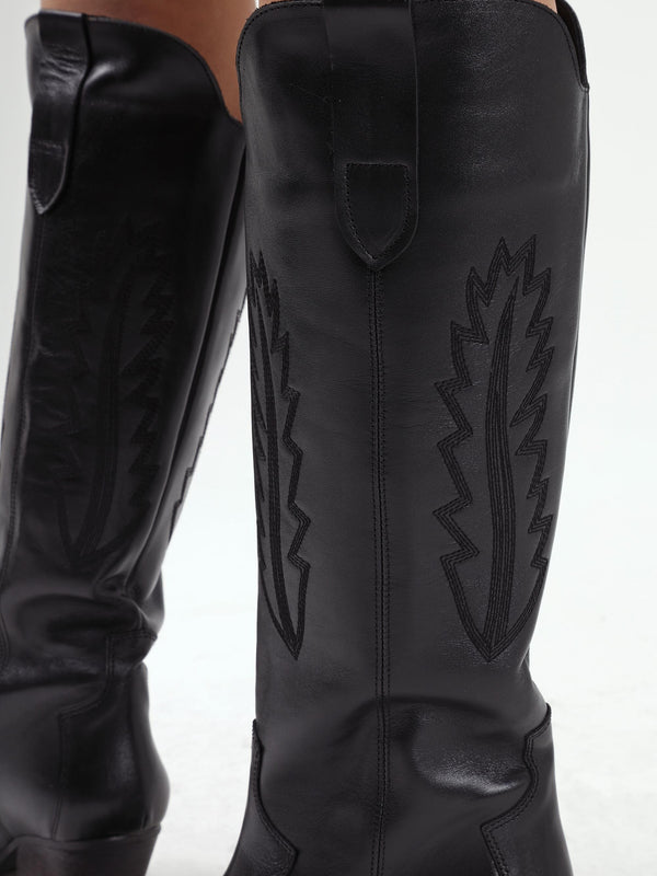Kubra Black Leather Mid Height Cowboy Boots