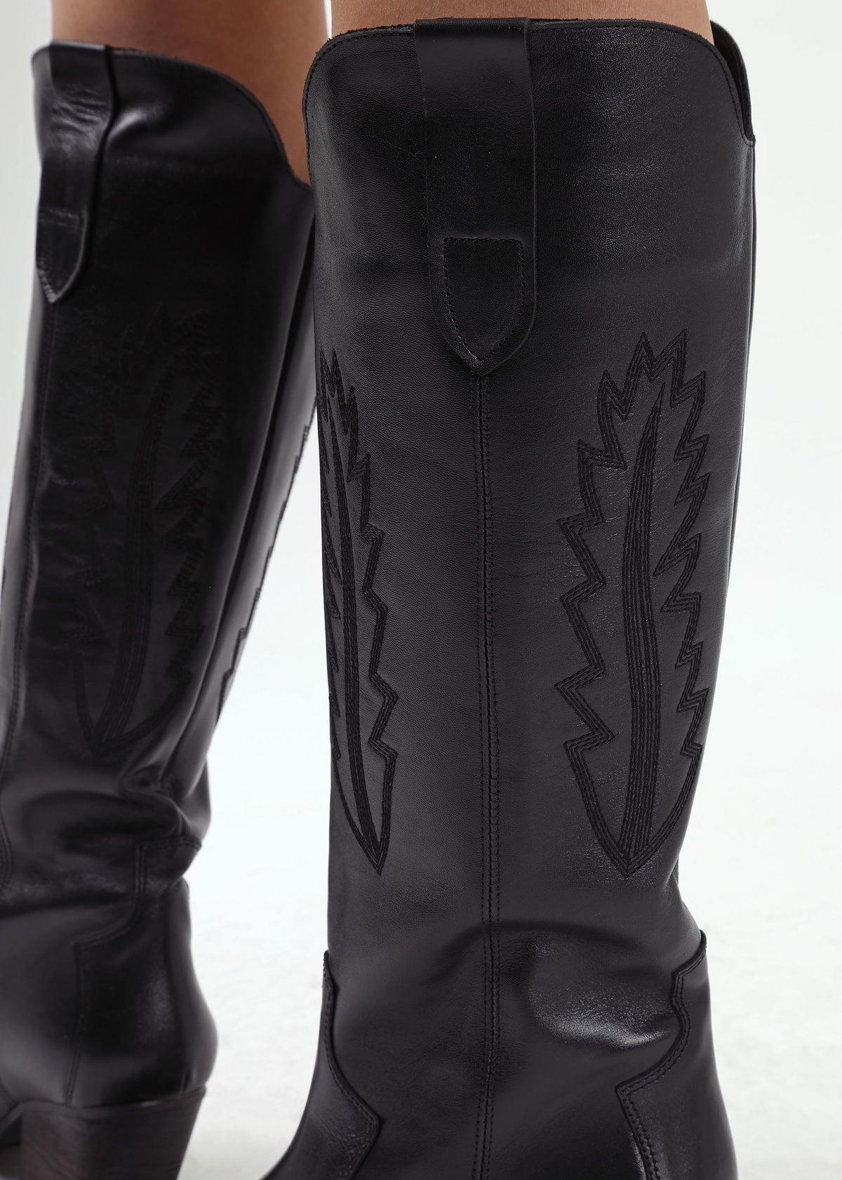 Kubra Black Leather Mid Height Cowboy Boots