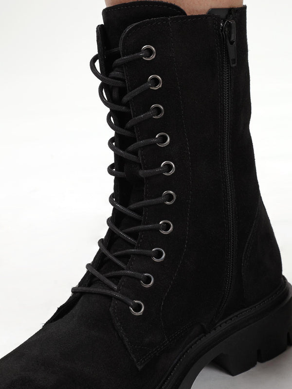Lacie Black Suede Lace Up Ankle Boots
