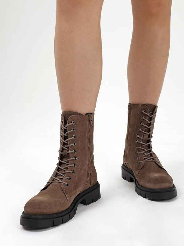 Lacie Taupe Suede Lace Up Ankle Boots