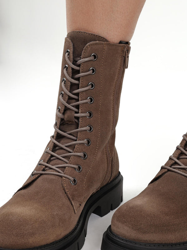 Lacie Taupe Suede Lace Up Ankle Boots