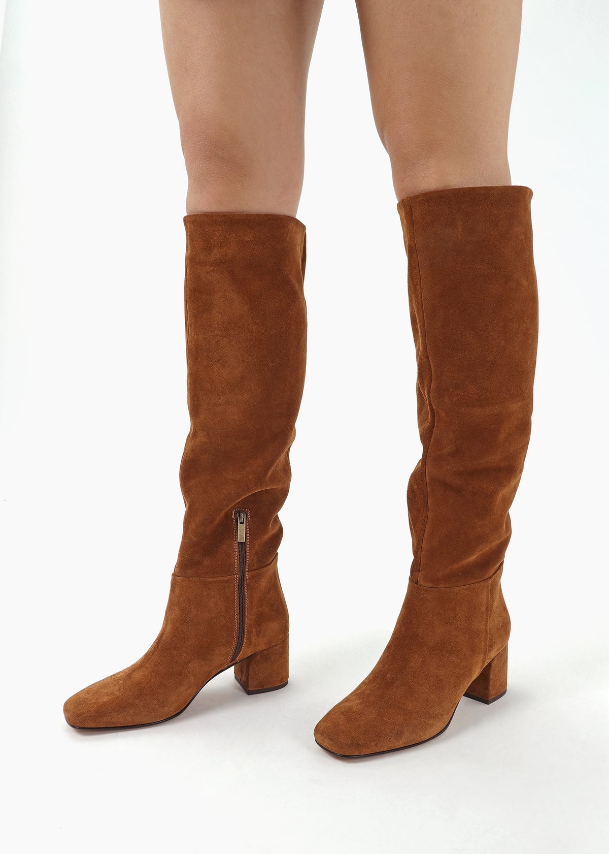 Lancey Tan Suede Block Heel Knee Boots