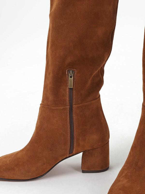 Lancey Tan Suede Block Heel Knee Boots