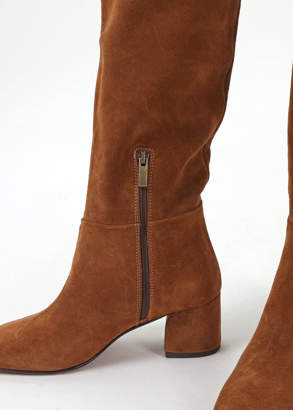 Lancey Tan Suede Block Heel Knee Boots