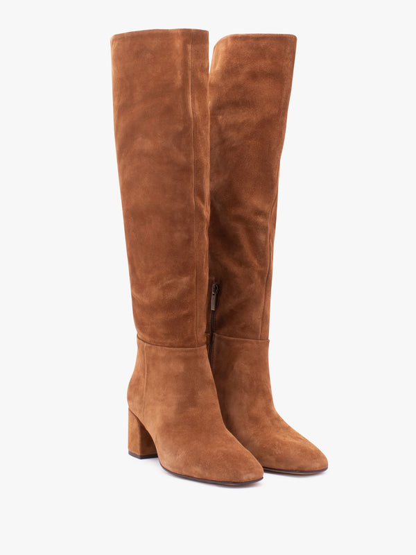 Lancey Tan Suede Block Heel Knee Boots