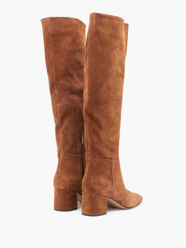 Lancey Tan Suede Block Heel Knee Boots