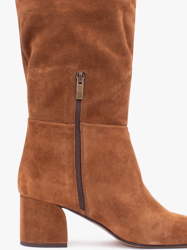 Lancey Tan Suede Block Heel Knee Boots