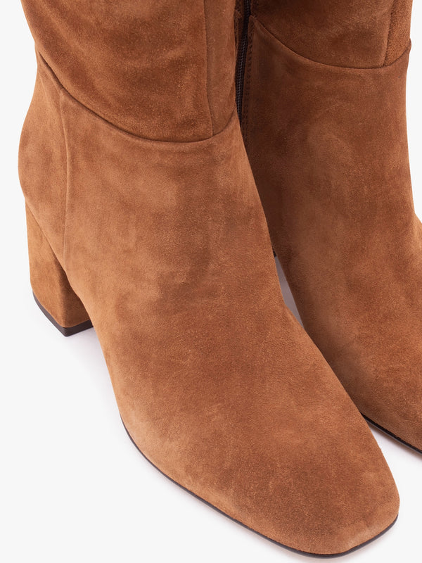Lancey Tan Suede Block Heel Knee Boots