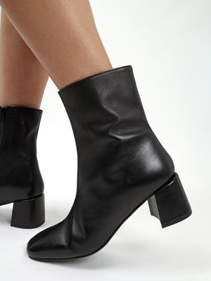 Laney Black Leather Block Heel Ankle Boots