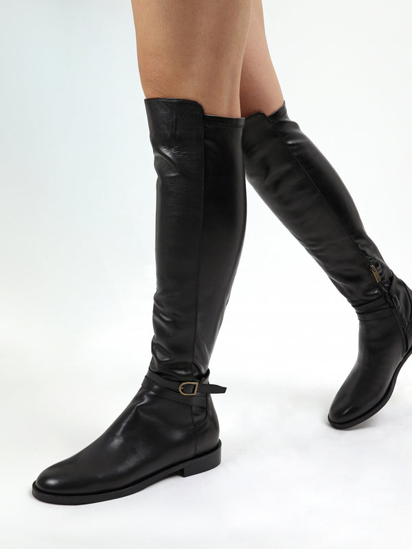 Laren Black Leather Knee Boots