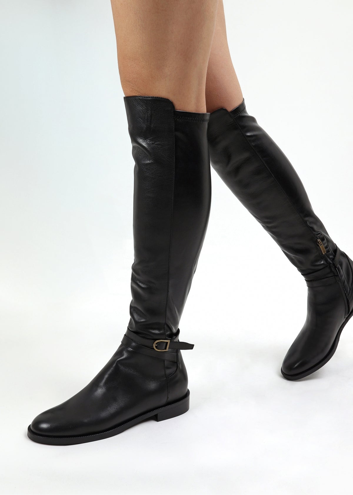 Laren Black Leather Knee Boots