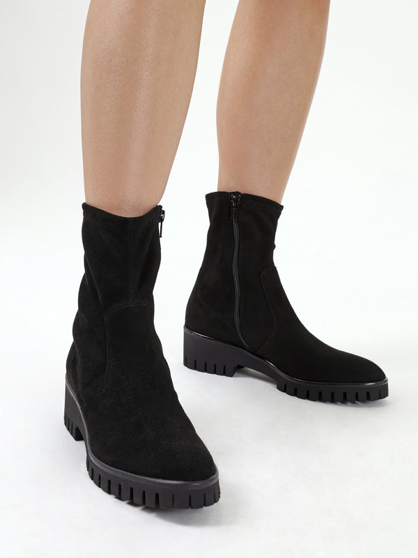 Larity Black Suedette Ankle Boots