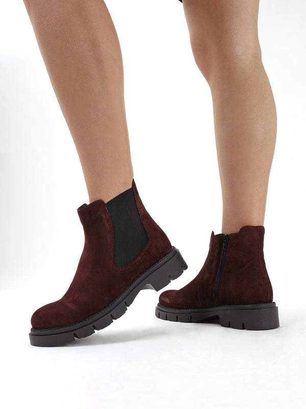 Leah Burgundy Suede Chelsea Boots