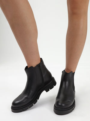 Leah Black Leather Chelsea Boots