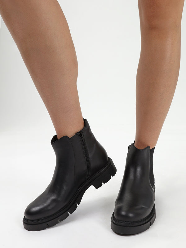 Leah Black Leather Chelsea Boots