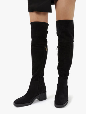 Lette Black Suede Over The Knee Boots