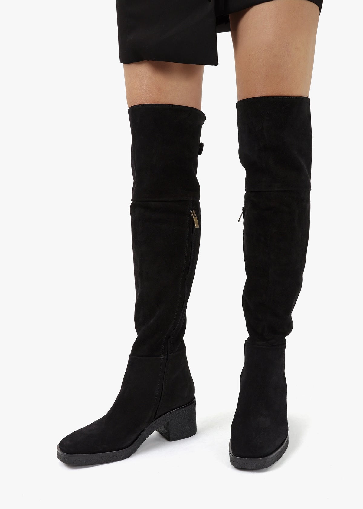 Lette Black Suede Over The Knee Boots