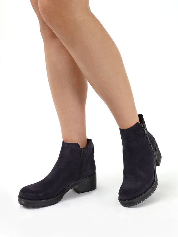 Locky Navy Suede Block Heel Ankle Boots