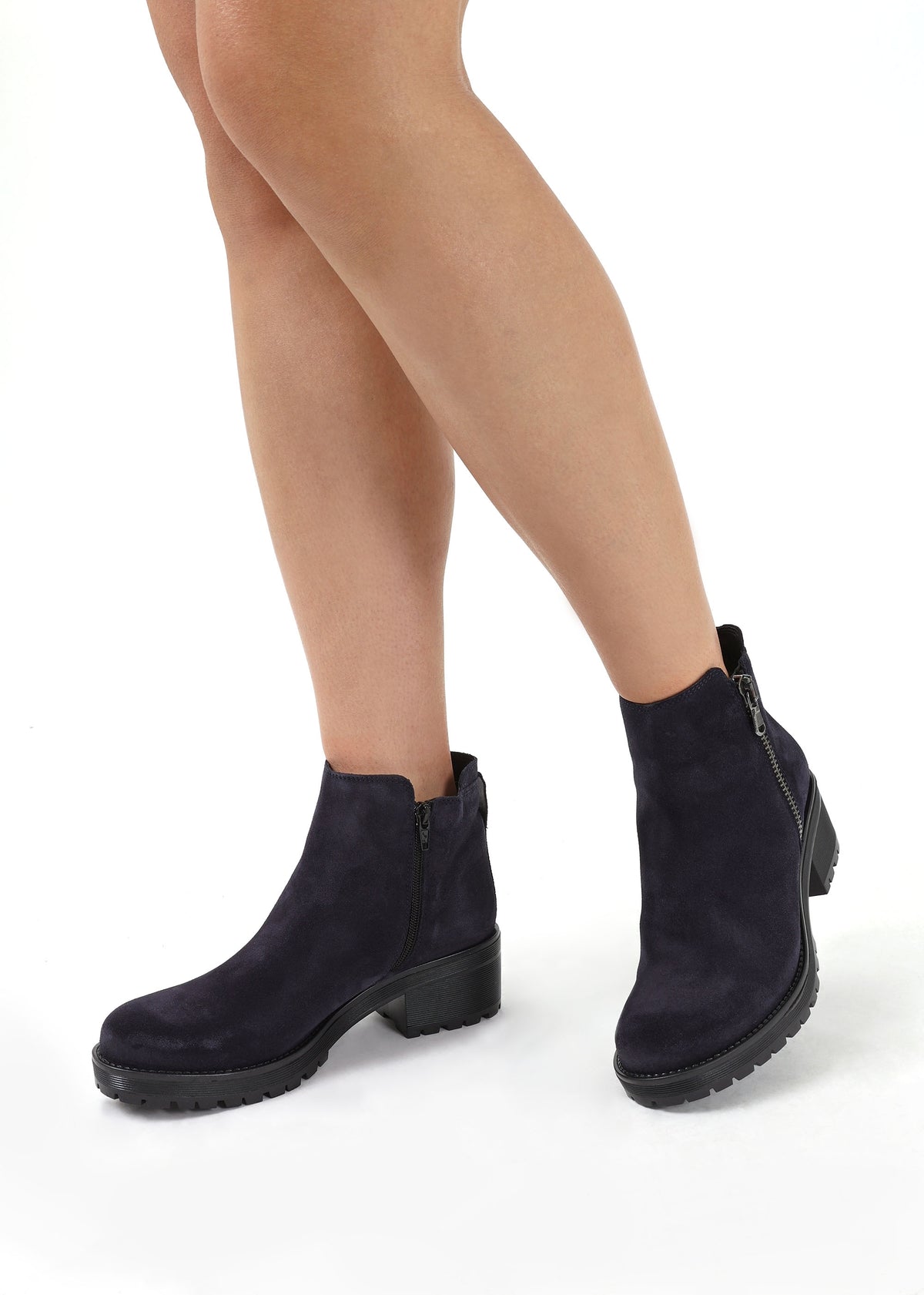 Locky Navy Suede Block Heel Ankle Boots