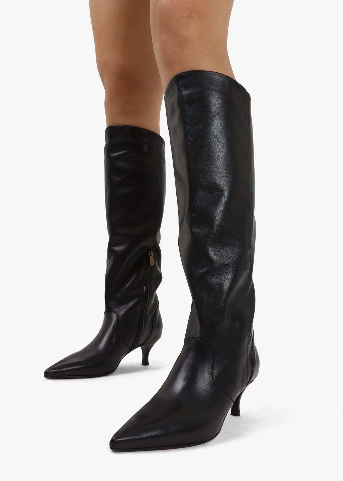 Lucy Black Leather Knee Boots