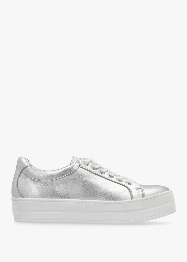 Piccadilly Circus Silver Leather Flatform Trainers
